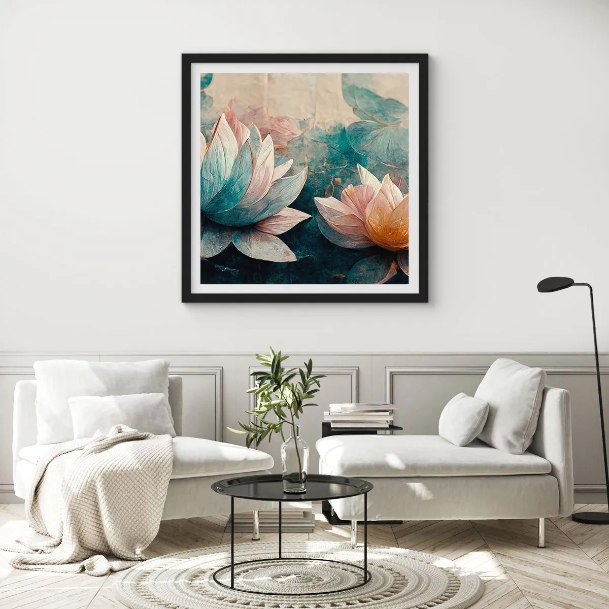 Affisch i svart ram - Stjärnor i en sjö - 50x50 cm