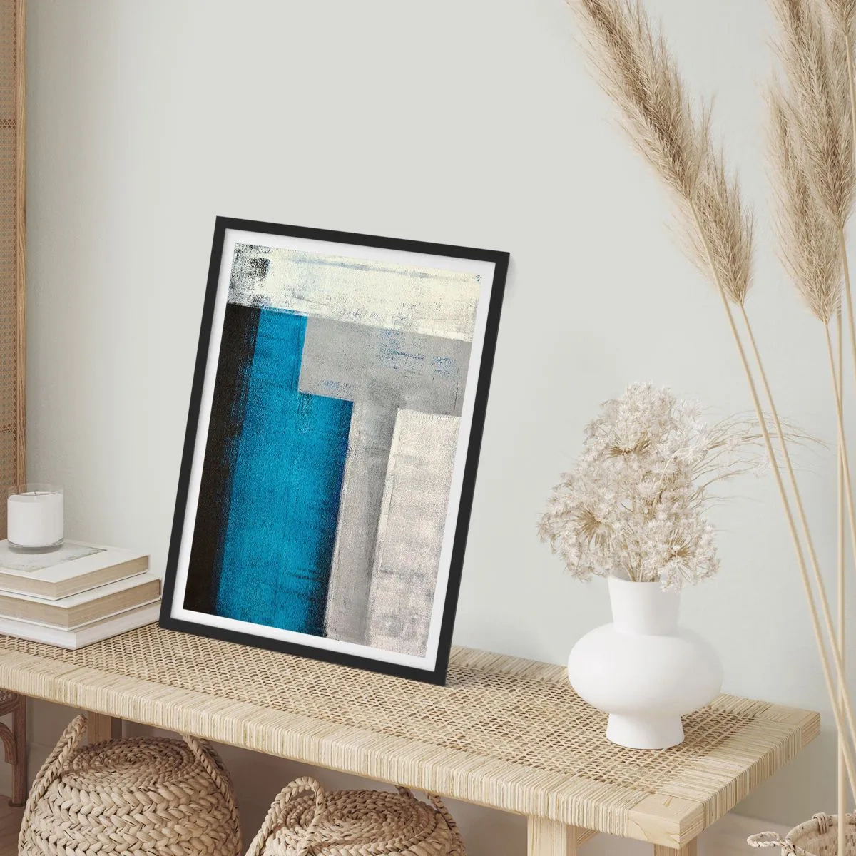 Affisch i svart ram - Poetisk komposition av grått och blått - 40x50 cm