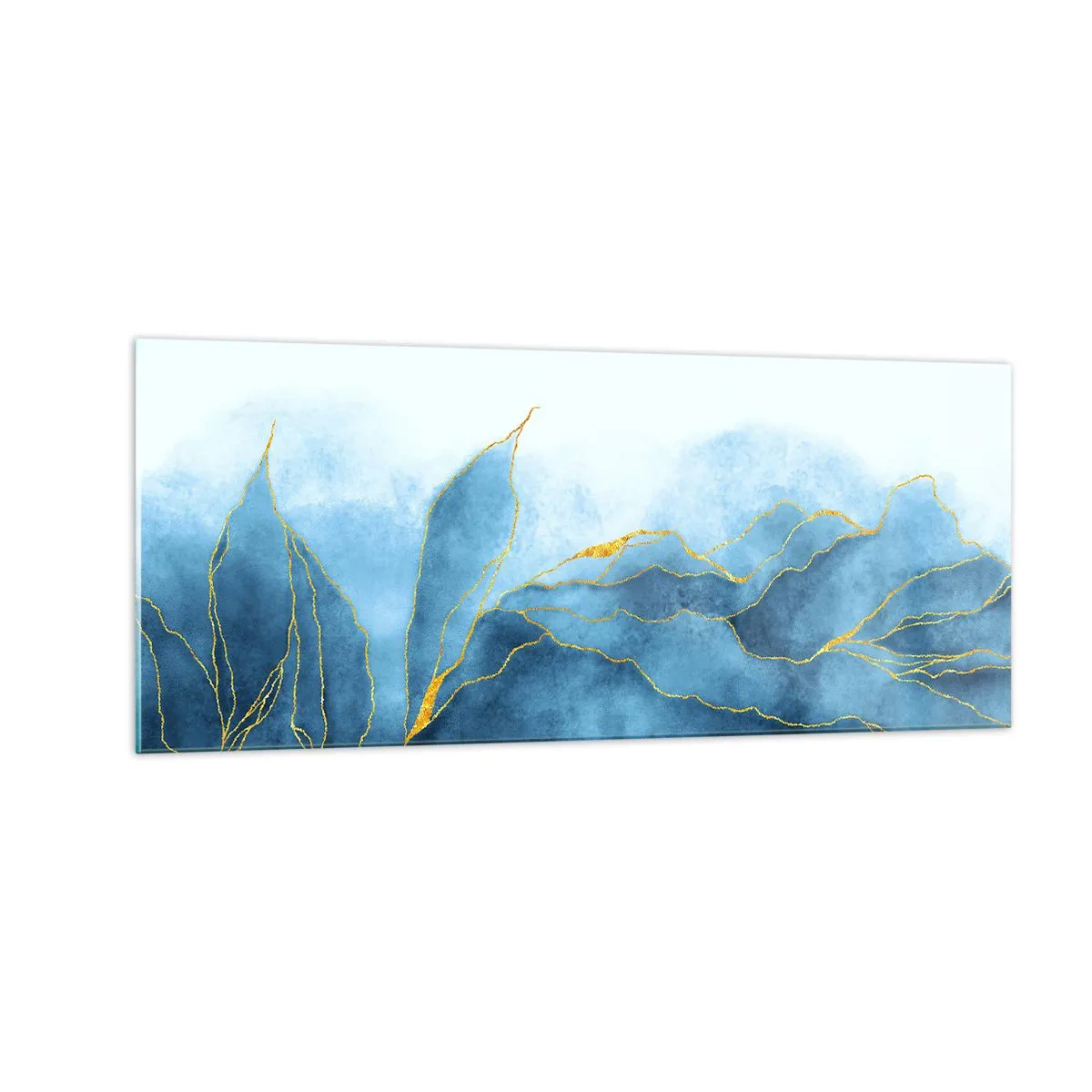 Glastavla - Bild på glas - Blått i guld - 100x40 cm