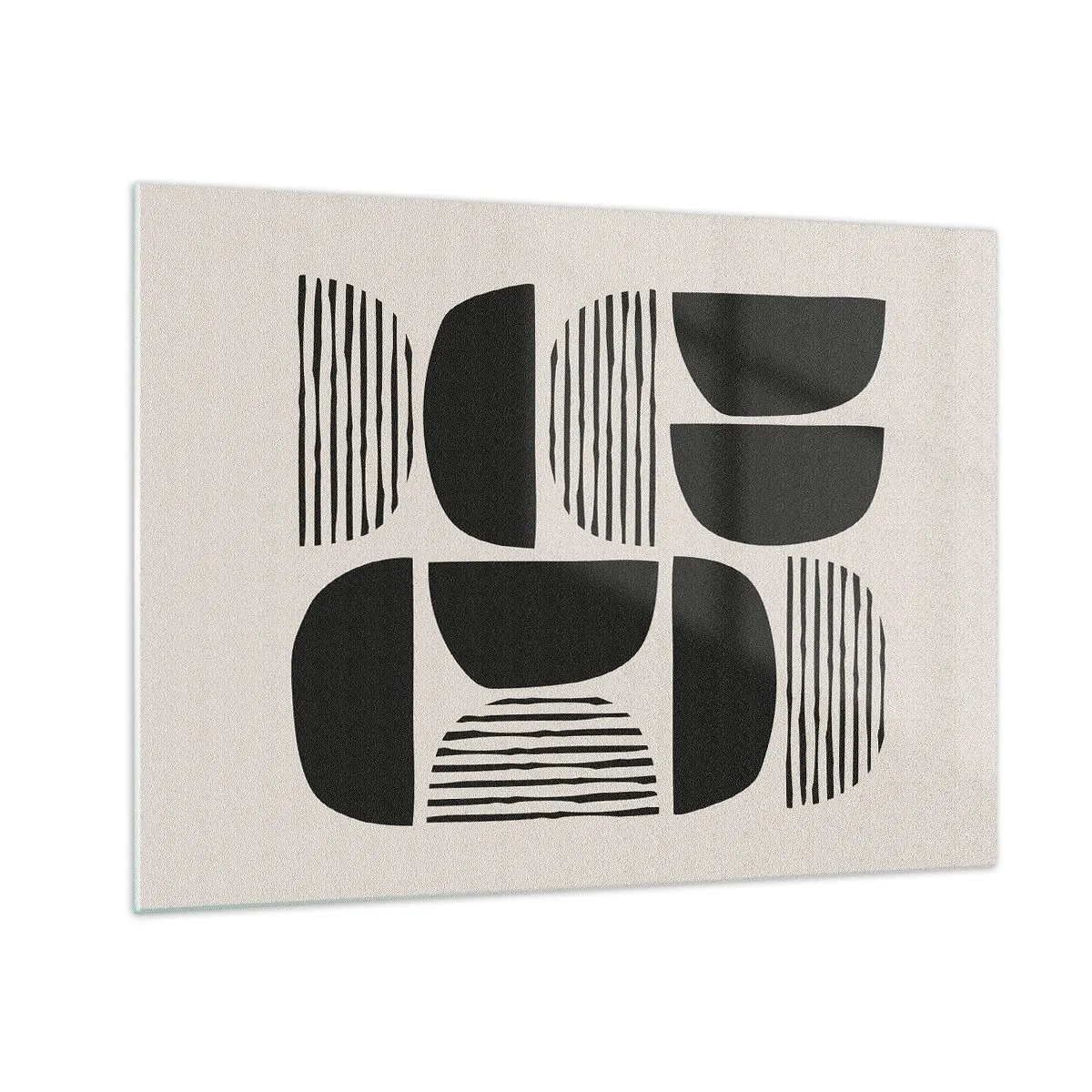 Glastavla - Bild på glas - Abstrakt komposition av geometriska former med linjer - 70x50cm - Arrangemang med halvor - Modern väggdekoration för vardagsrum och sovrum ARTTOR