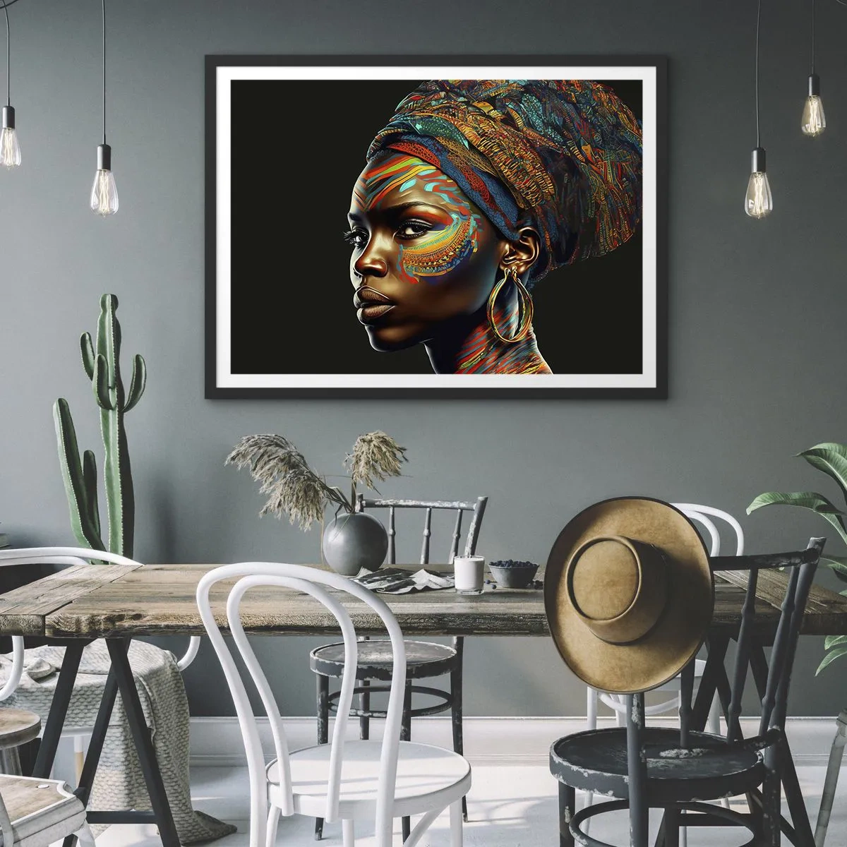 Affisch i svart ram - Afrikansk drottning - 70x50 cm