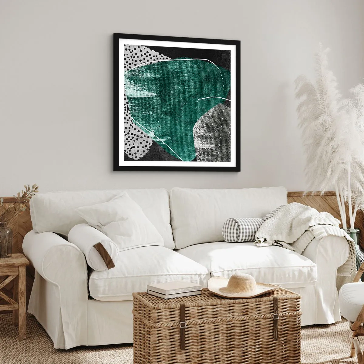 Affisch i svart ram - Färgstark abstraktion med en guldflinga - 50x50 cm