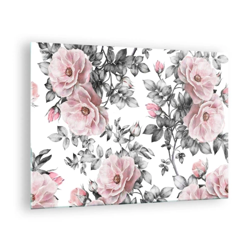 Glastavla - Bild på glas - Försvinn bland rosblommorna - 70x50cm - Tappa sig i rosblommorna - Modern väggdekoration för vardagsrum och sovrum ARTTOR