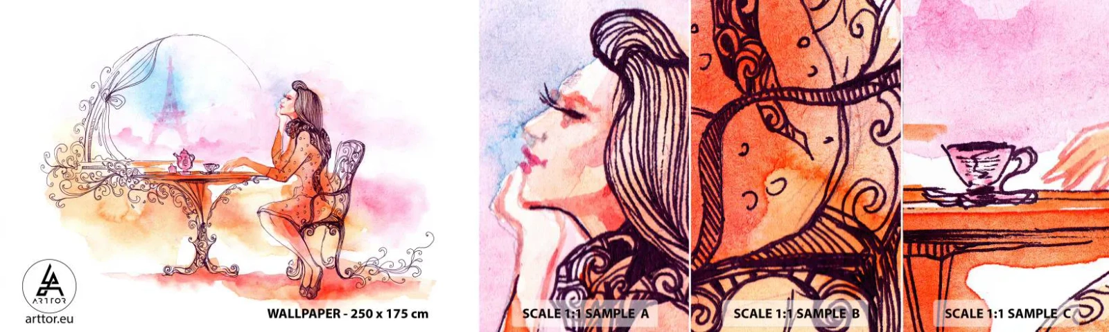 Fototapet Prov Standard Eco - Paris stil - Paris, Kvinna, Eiffeltornet - 100x30 cm