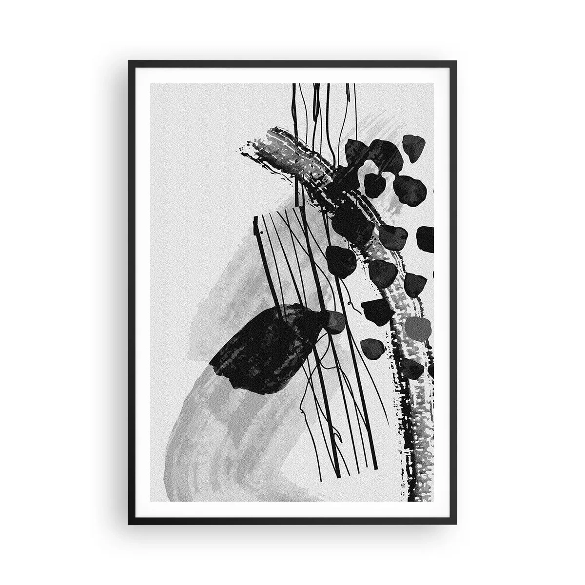 Affisch i svart ram - Svartvit organisk abstraktion - 70x100 cm