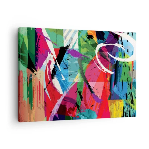 Canvastavla - Bild på duk - Färgglad abstraktion med dynamiska penseldrag - 70x50cm - Snabbt och livligt - Modern väggdekoration för vardagsrum och sovrum ARTTOR
