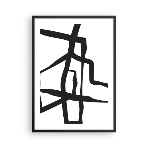 Affisch i svart ram - Abstrakt komposition av svarta linjer på en vit bakgrund - 50x70cm - Svartvit konstruktion - Modern väggdekoration för vardagsrum och sovrum ARTTOR