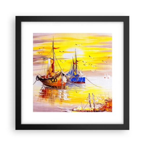 Affisch i svart ram - Välförtjänt vila i hamnen - 30x30 cm