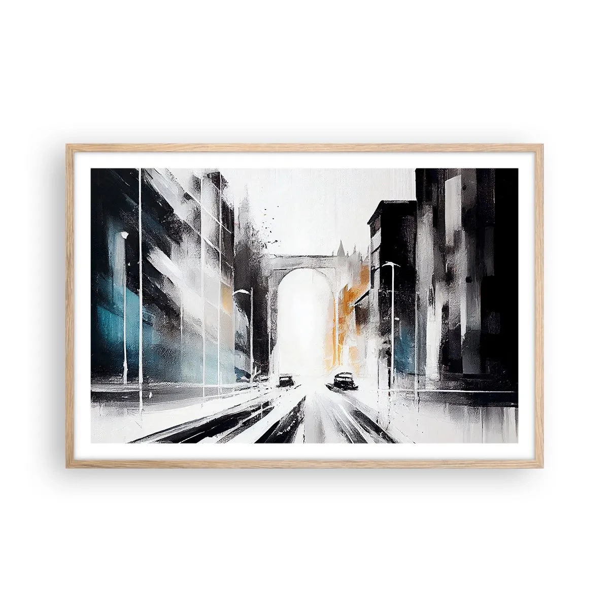 Affisch i ram av ljusek - Stadsstudie: arkitektur och rörelse - 91x61 cm