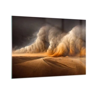 Glastavla - Bild på glas - En sandstorm över öknen i dramatiskt ljus - 70x50cm - Öknens vrede - Modern väggdekoration för vardagsrum och sovrum ARTTOR