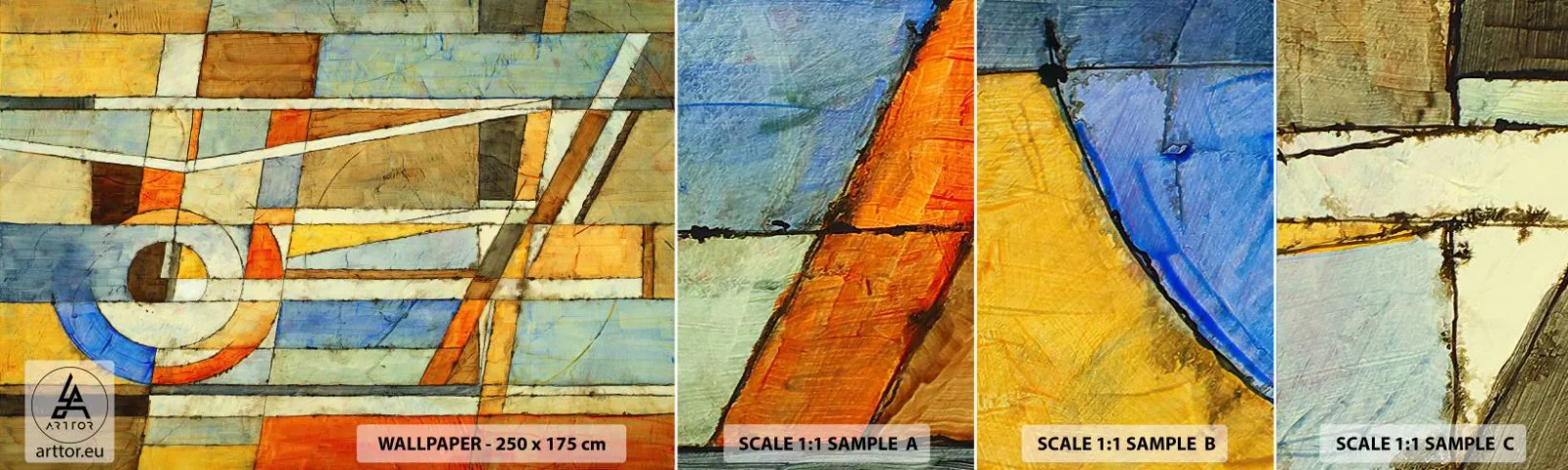 Provbit av självhäftande fototapet Deluxe Sticker - Kubismen på bygget - Abstraktion, Bit, Grafik - 100x30 cm