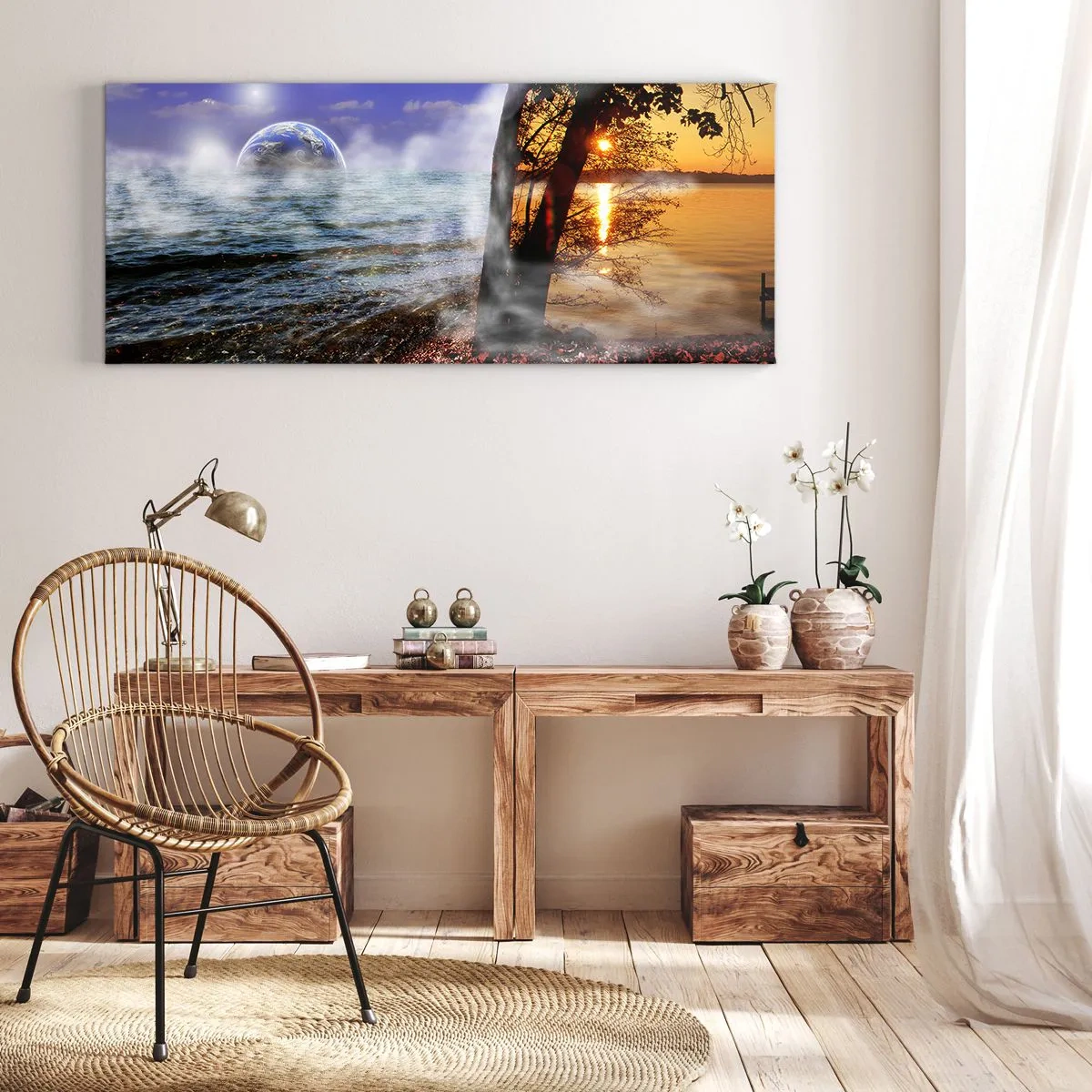 Canvastavla - Bild på duk - Surrealistiskt landskap - naturens enighet - 100x40 cm
