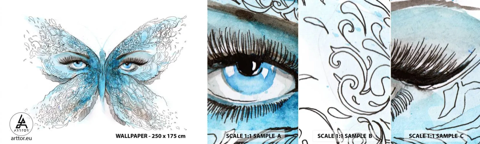 Fototapet Prov Standard Eco - Fjärilögon - Abstraktion, Fjäril, Kvinnliga ögon - 100x30 cm