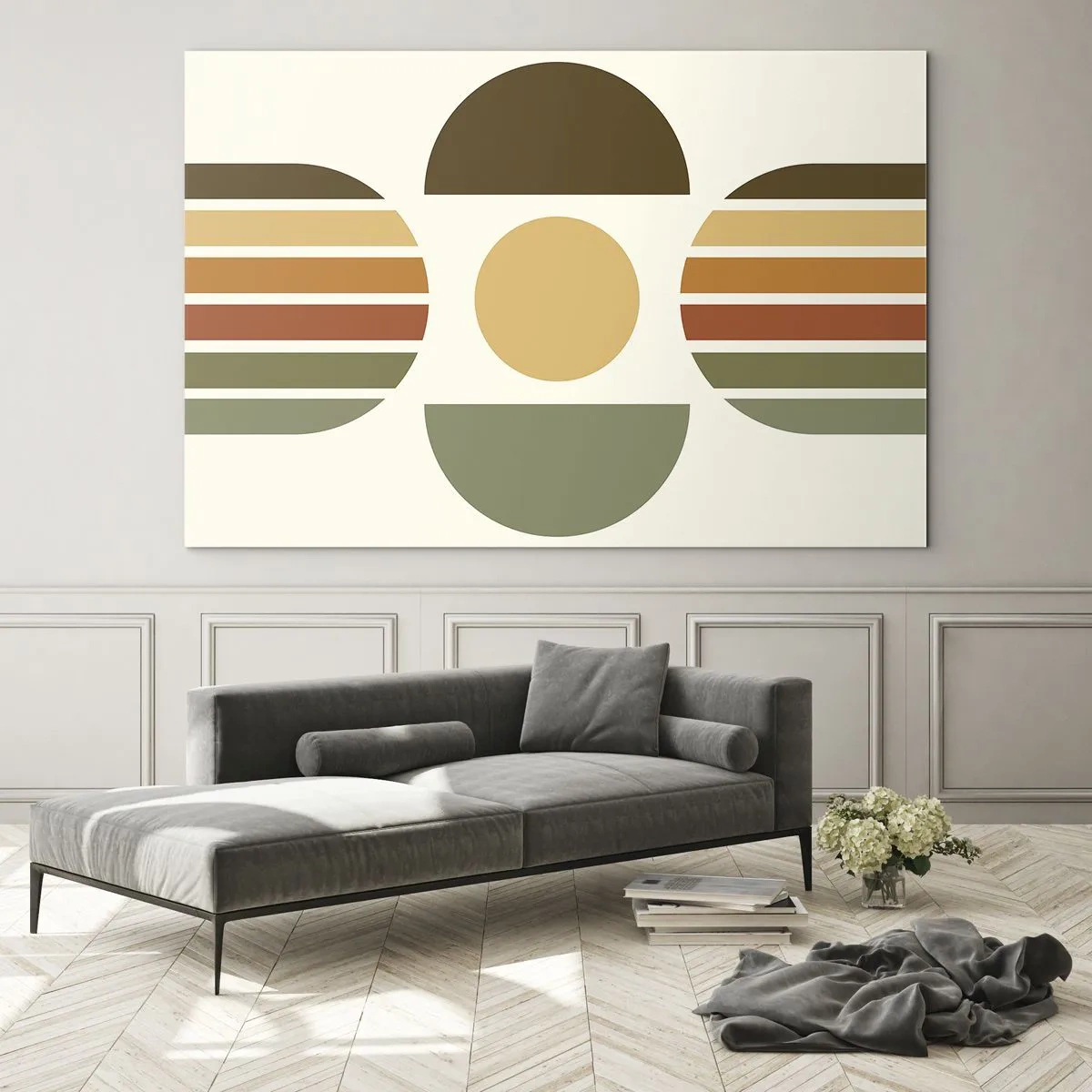 Glastavla - Bild på glas - Abstrakt geometrisk design med jordnära toner och djärva former - 70x50cm - I jordens färger - Modern väggdekoration för vardagsrum och sovrum ARTTOR