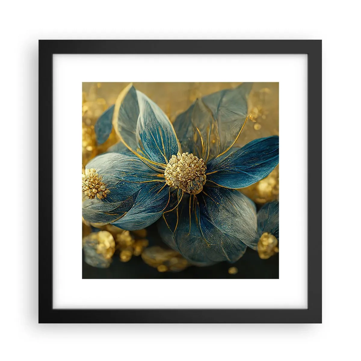 Affisch i svart ram - Blommande av guld - 30x30 cm