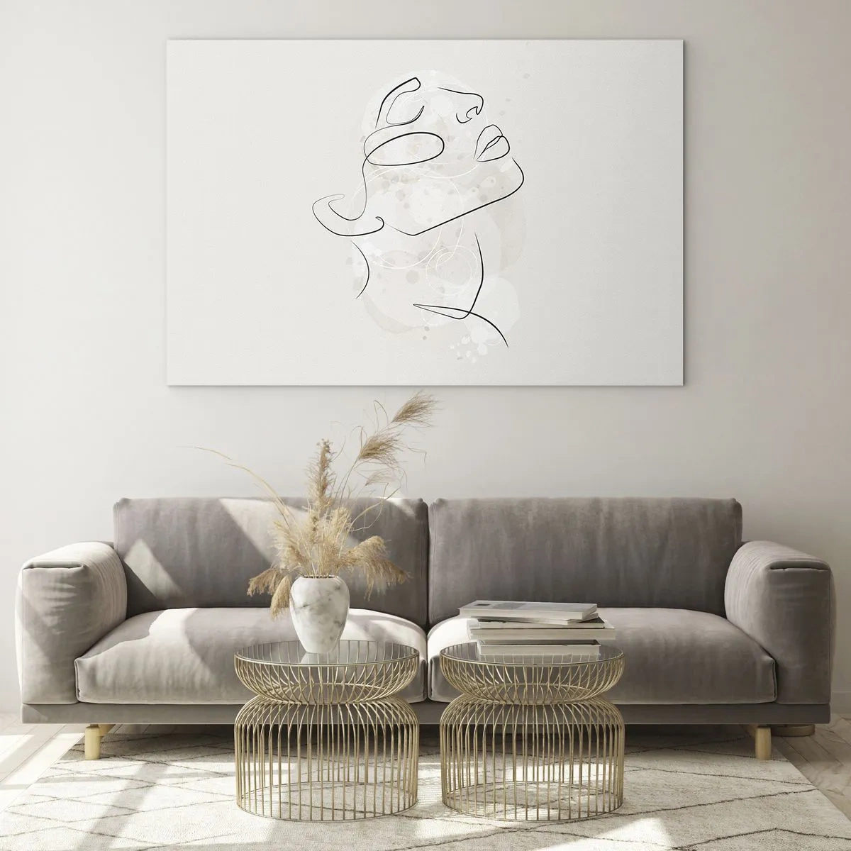 Glastavla - Bild på glas - Ett minimalistiskt kvinnans ansikte ritat med en linje. - 70x50cm - Drömmens kontur - Modern väggdekoration för vardagsrum och sovrum ARTTOR