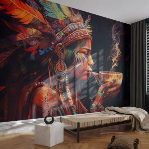 Fototapet Premium Sand - En magisk ritual - Schaman, indiska, Ayahuasca - 350x256 cm