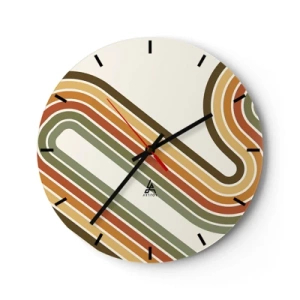Väggklocka - Klocka på glas - Geometriska linjer i retrofärger mot en ljus bakgrund - 30x30cm - Zig-zack mot målet - Modern väggdekoration för vardagsrum, kök och sovrum ARTTOR