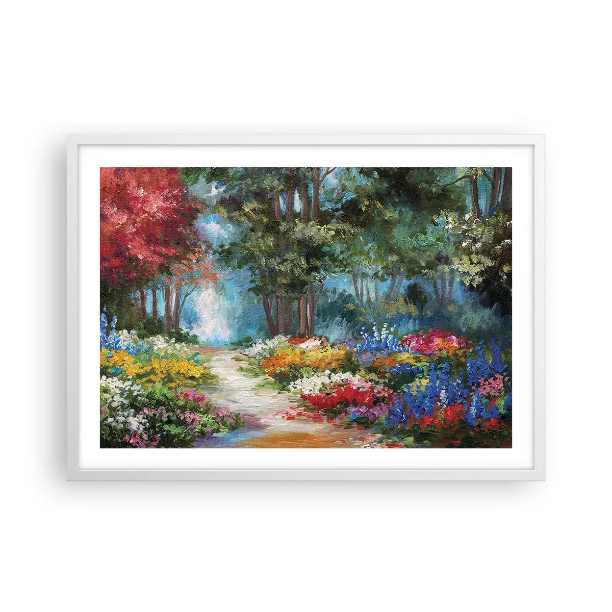 Affisch i vit ram - Skogsträdgård, blomskog - 70x50 cm