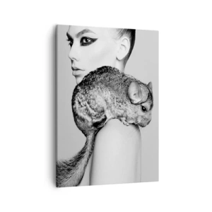 Canvastavla - Bild på duk - Dam med chinchilla - 50x70 cm