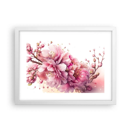 Affisch i vit ram - Blommande körsbärsblomma - 40x30 cm