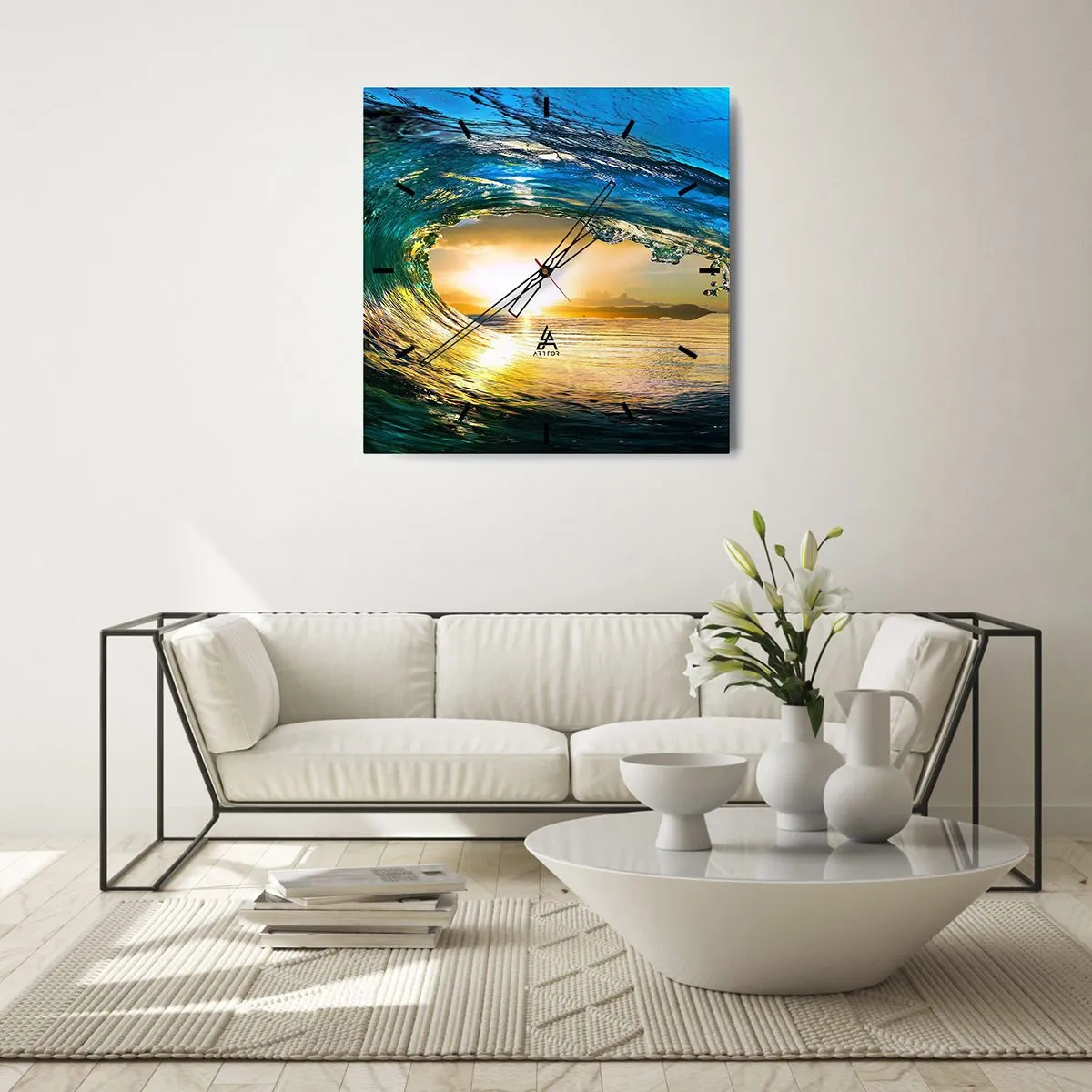 Väggklocka - Klocka på glas - I smaragd-guld kristall - 30x30 cm