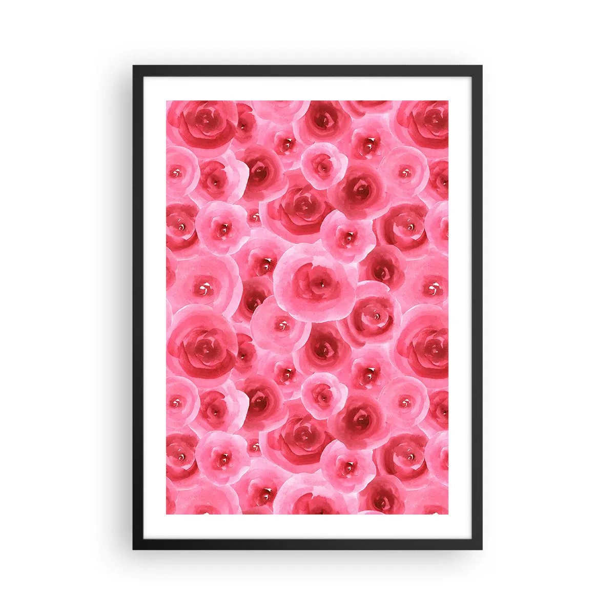Affisch i svart ram - Akvarellrosa rosor i romantisk stil - 50x70cm - Rosor upe och nere - Modern väggdekoration för vardagsrum och sovrum ARTTOR
