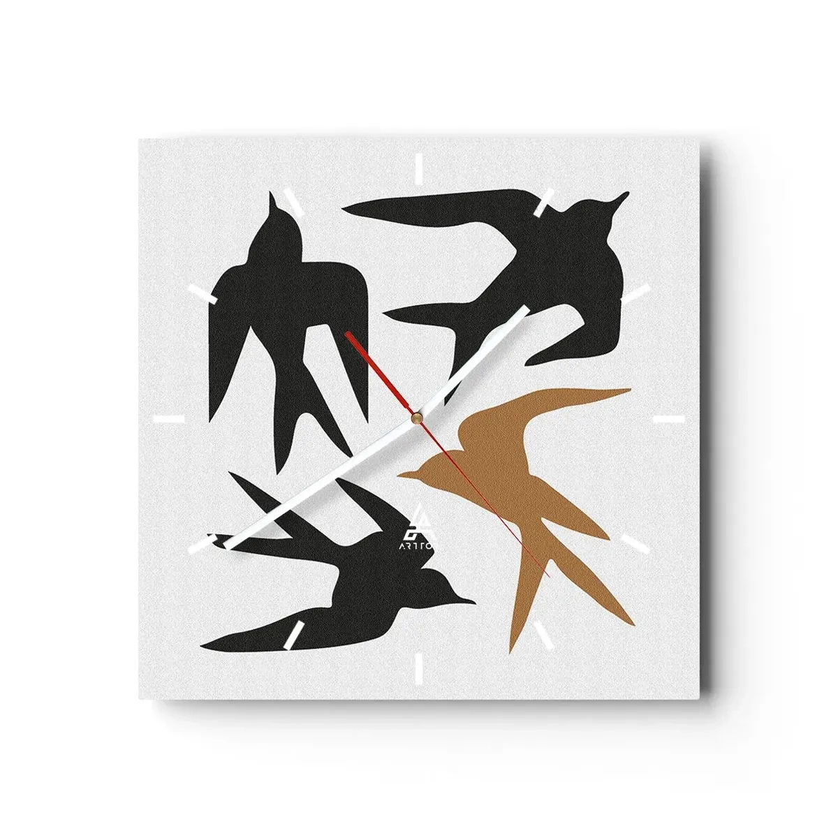 Väggklocka - Klocka på glas - Svalornas lek - 40x40 cm