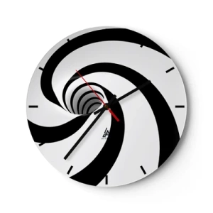 Väggklocka - Klocka på glas - Dynamisk svartvit spiral - 30x30cm - Underkasta sig virveln? - Modern väggdekoration för vardagsrum, kök och sovrum ARTTOR