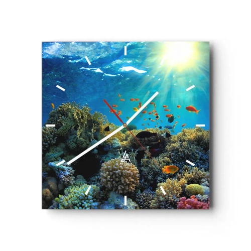 Väggklocka - Klocka på glas - Undervatenskatter - 40x40 cm