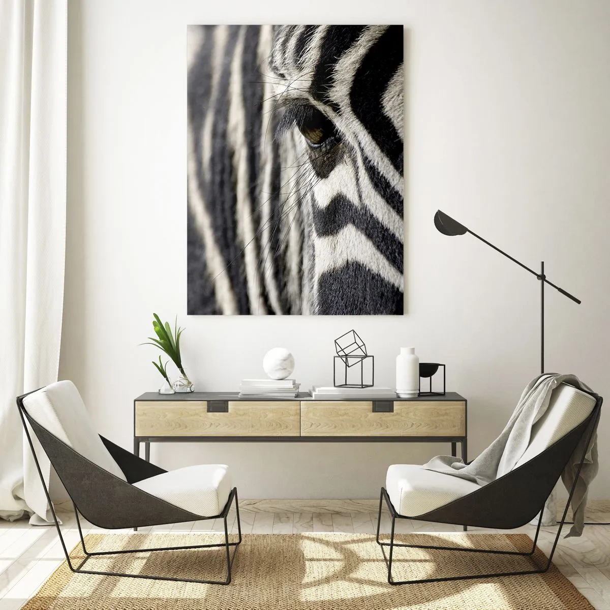 Glastavla - Bild på glas - Randig porträtt - 50x70 cm