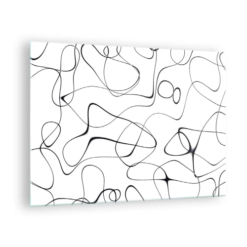 Glastavla - Bild på glas - Abstrakta svarta linjer på en vit bakgrund - 70x50cm - Livets stigar, ödets tur - Modern väggdekoration för vardagsrum och sovrum ARTTOR