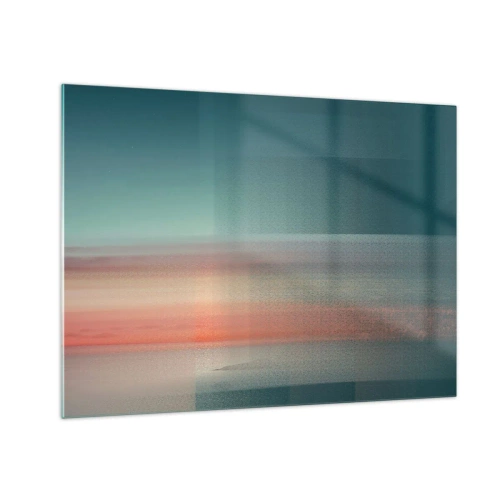 Glastavla - Bild på glas - En pastellfärgad abstraktion som påminner om ljusvågor vid solnedgången. - 70x50cm - Abstraktion: ljusvågor - Modern väggdekoration för vardagsrum och sovrum ARTTOR
