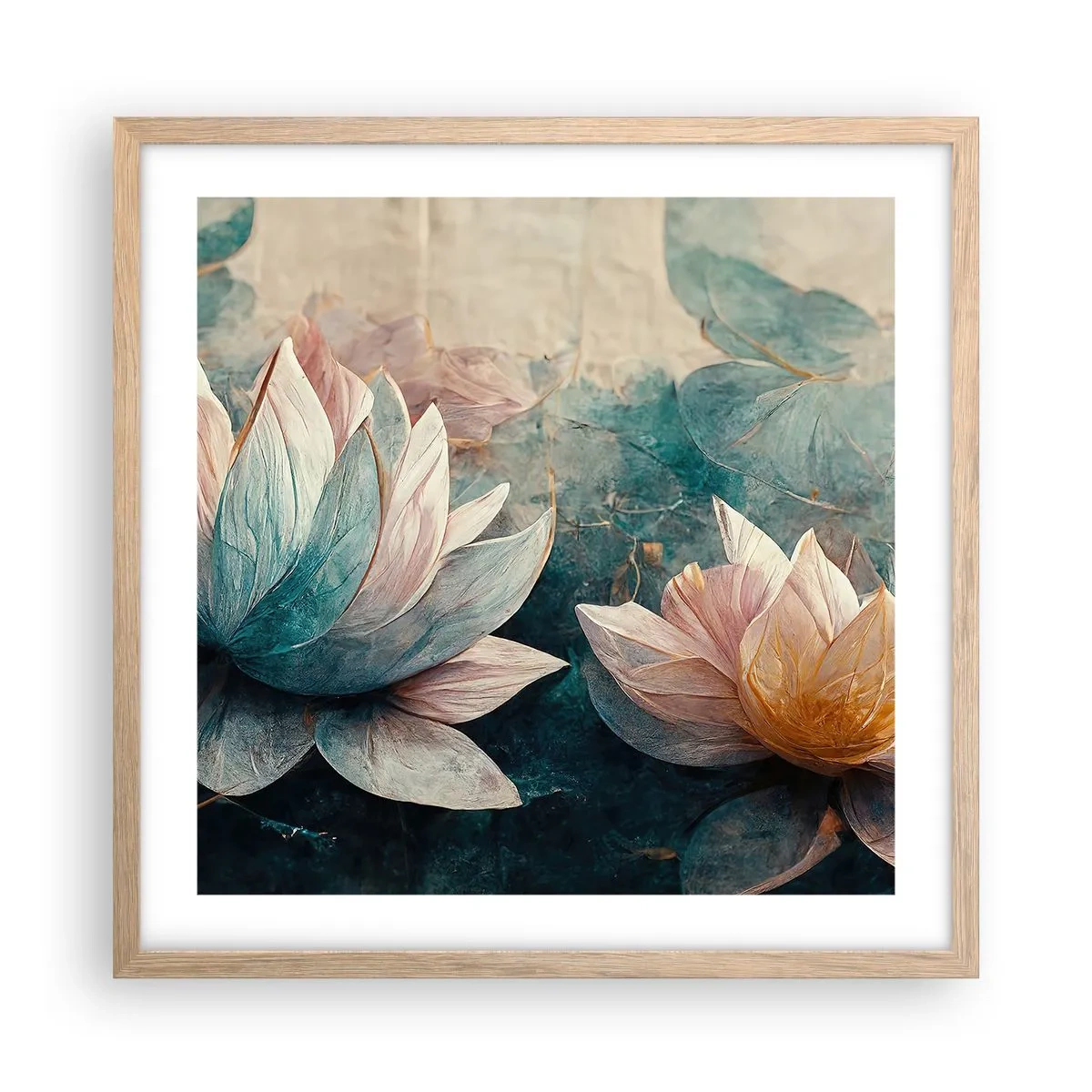 Affisch i ram av ljusek - Stjärnor i en sjö - 50x50 cm