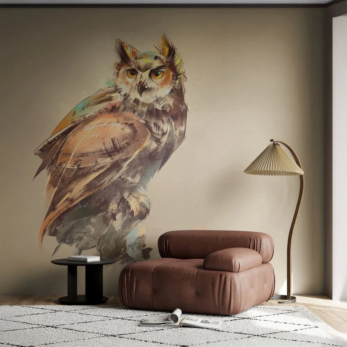 Självhäftande Fototapet Deluxe Sticker - Den klokaste ugglan - ekskogen bekräftar - Uggla, Fågel, Abstraktion - 250x175 cm