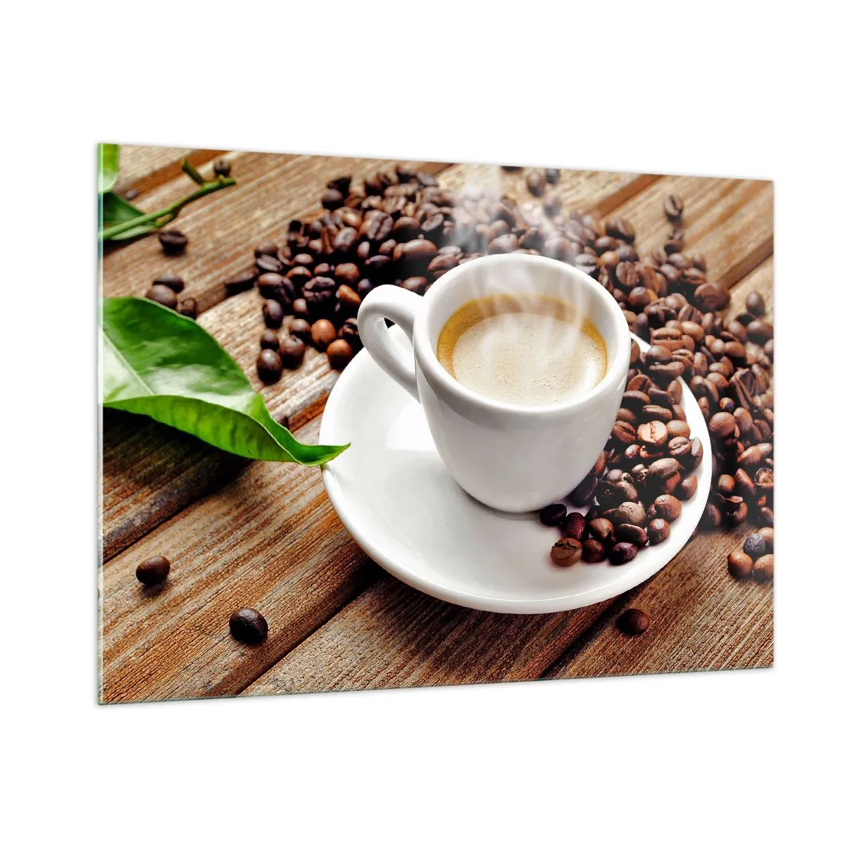 Glastavla - Bild på glas - Kaffe på bordet - 100x70 cm