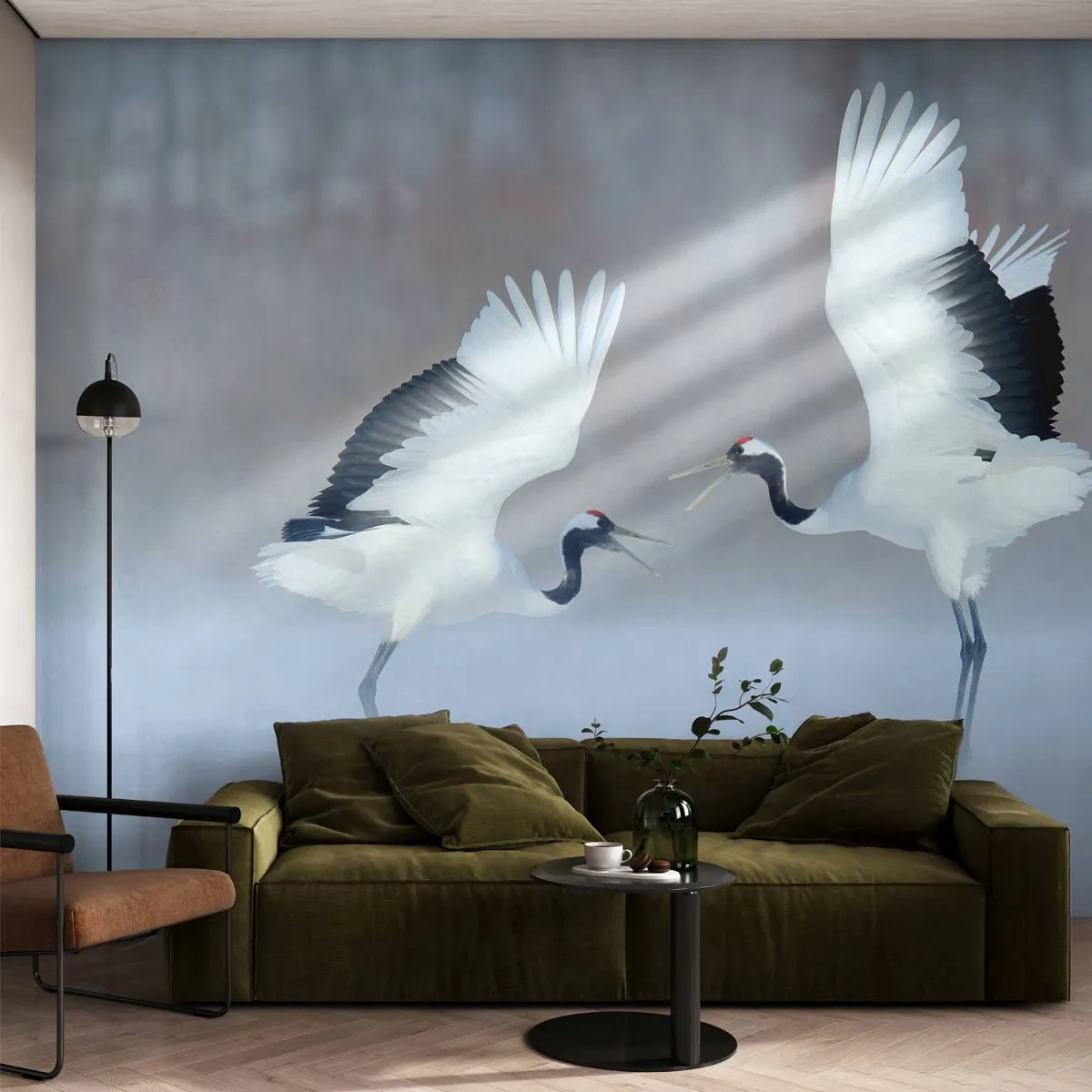 Självhäftande Fototapet Deluxe Sticker - Dansen i dimman - Vinter, Fågel, Natur - 350x256 cm