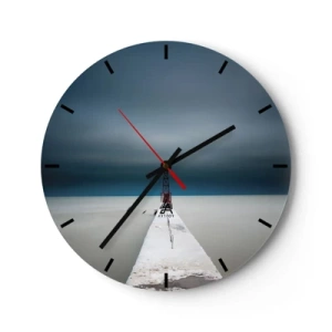 Väggklocka - Klocka på glas - En minimalistisk bro som leder till fyren mot havet - 30x30cm - Möta det oändliga - Modern väggdekoration för vardagsrum, kök och sovrum ARTTOR