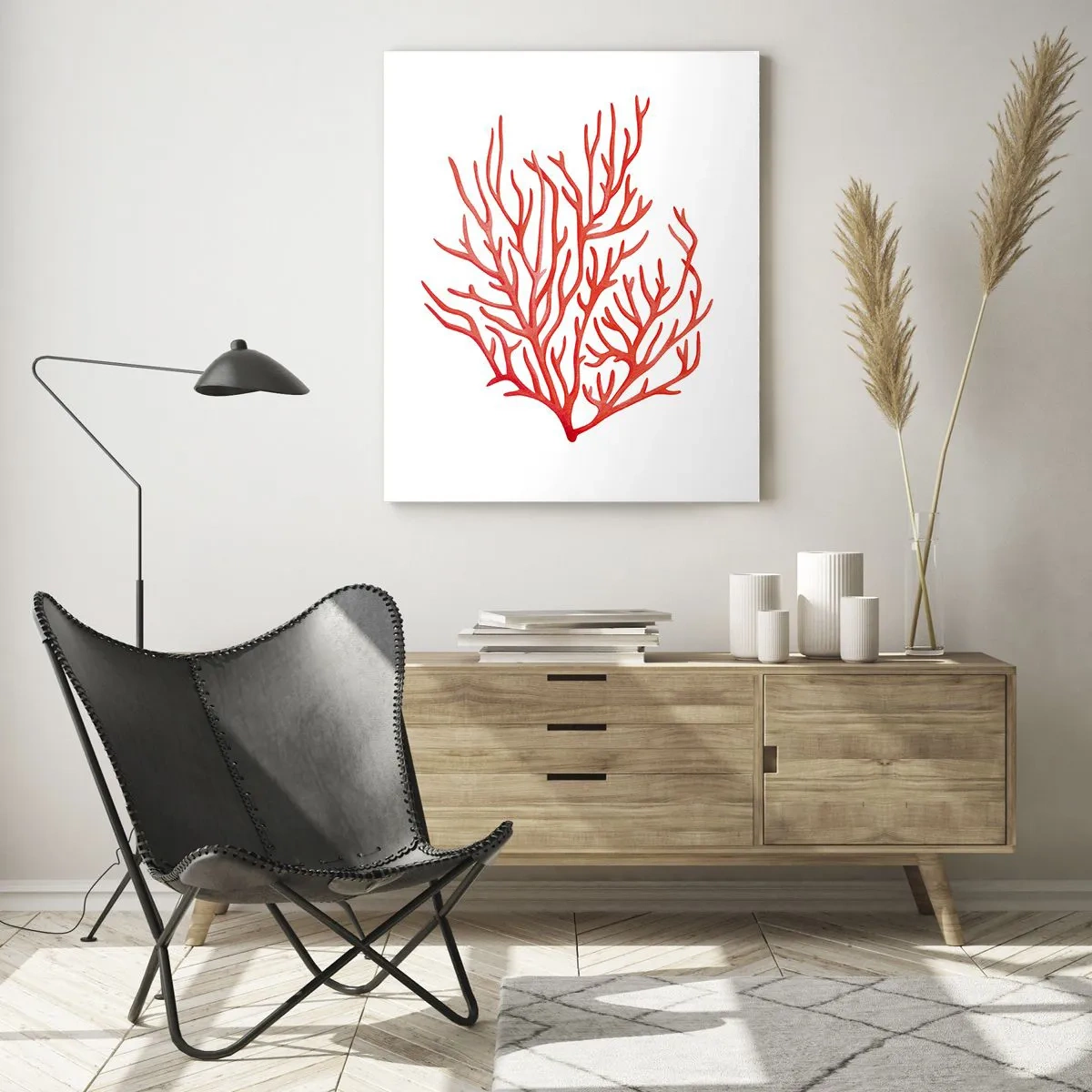 Glastavla - Bild på glas - Filigran av korall - 50x70 cm