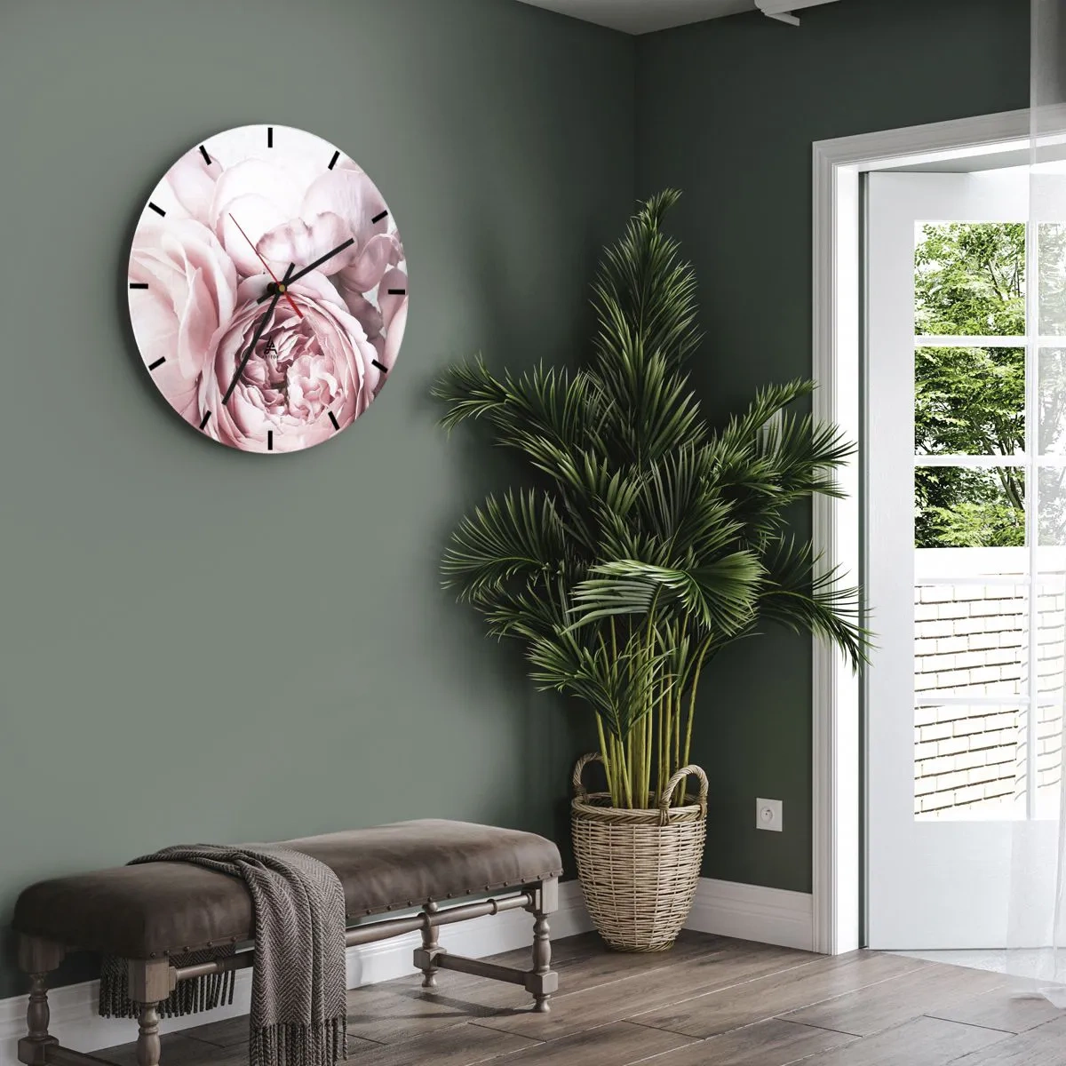 Väggklocka - Klocka på glas - För romantikerna - 30x30 cm