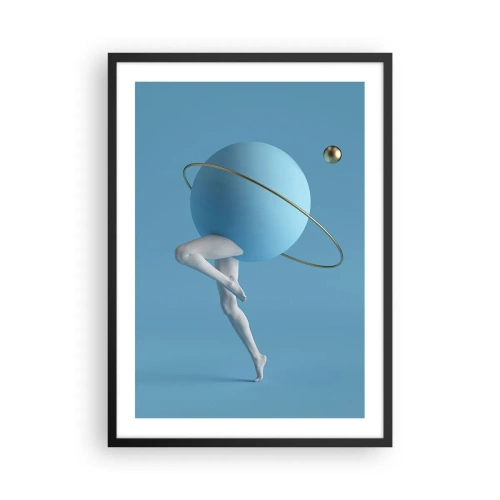 Affisch i svart ram - En figur med en planet som huvud i en surrealistisk komposition - 50x70cm - Och planeterna blir galna - Modern väggdekoration för vardagsrum och sovrum ARTTOR