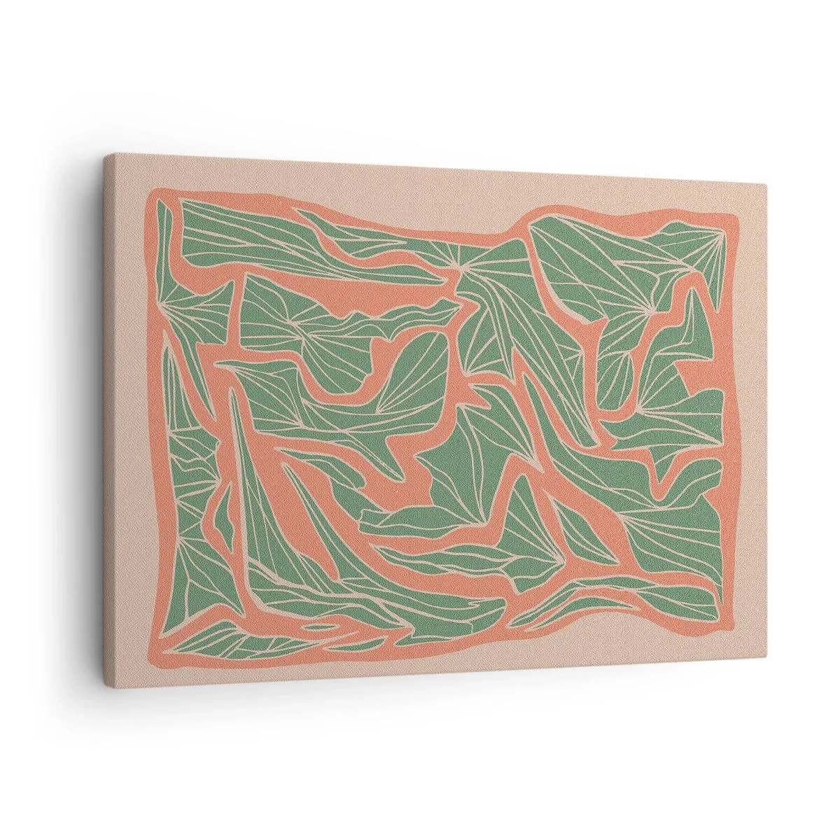 Canvastavla - Bild på duk - Ett växtmönster i nyanser av grönt och orange - 70x50cm - En kamp mellan korall och grönt - Modern väggdekoration för vardagsrum och sovrum ARTTOR