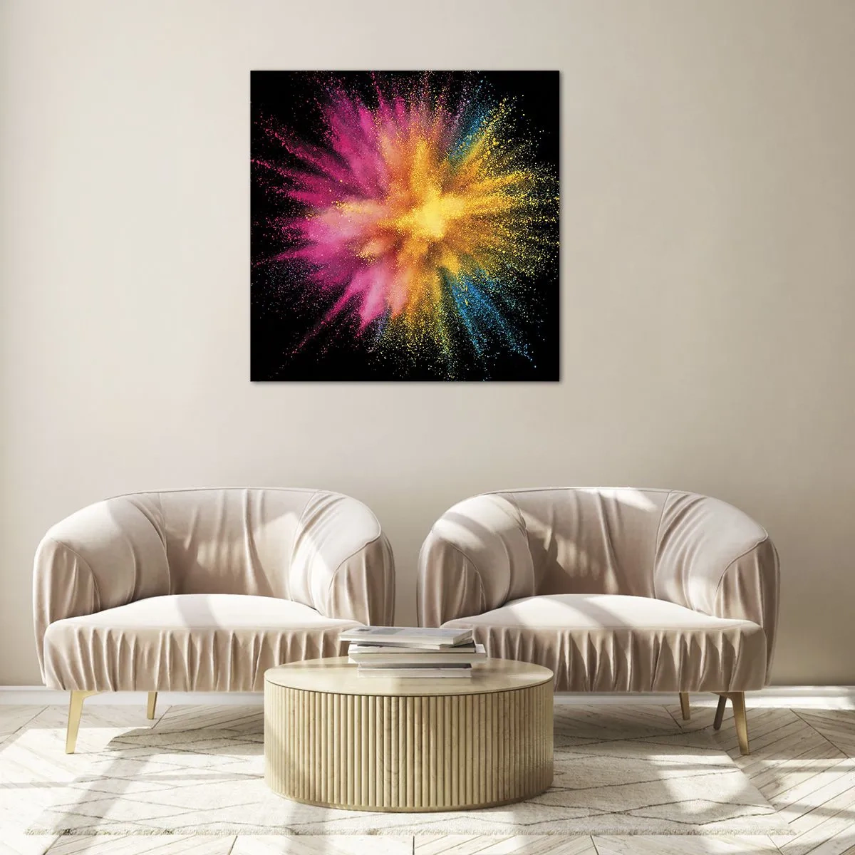 Glastavla - Bild på glas - Färgerna föds - 60x60 cm