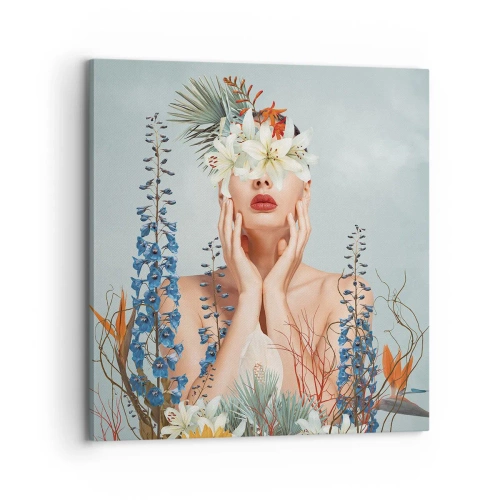 Canvastavla - Bild på duk - Kvinna - blomma - 70x70 cm