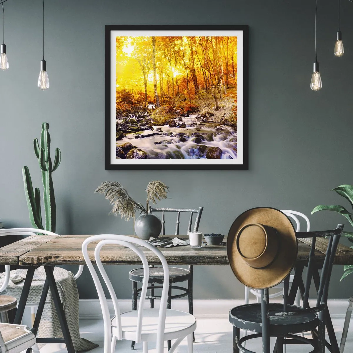 Affisch i svart ram - Stenar infattade i guld och platina - 60x60 cm