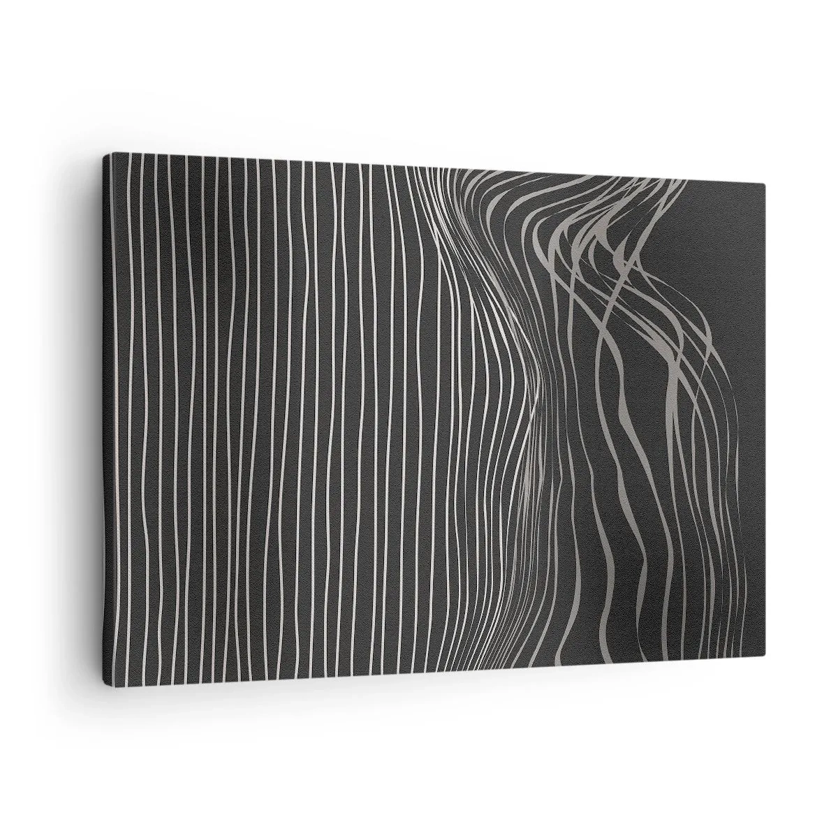 Canvastavla - Bild på duk - Vita linjer på en mörkgrå bakgrund i ett abstrakt arrangemang - 70x50cm - Rytm och accent - Modern väggdekoration för vardagsrum och sovrum ARTTOR