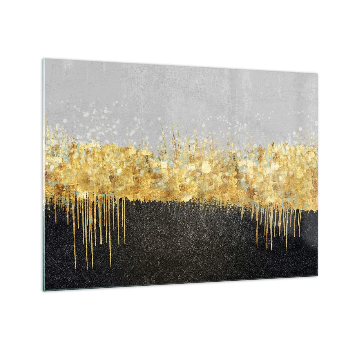 Glastavla - Bild på glas - Gyllene abstraktion med svart och grå kontrast - 70x50cm - Inåt och uppåt - Modern väggdekoration för vardagsrum och sovrum ARTTOR
