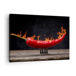Canvastavla - Bild på duk - Flammande röd paprika på en gaffel - 70x50cm - Helvetiskt tilltugg - Modern väggdekoration för vardagsrum och sovrum ARTTOR