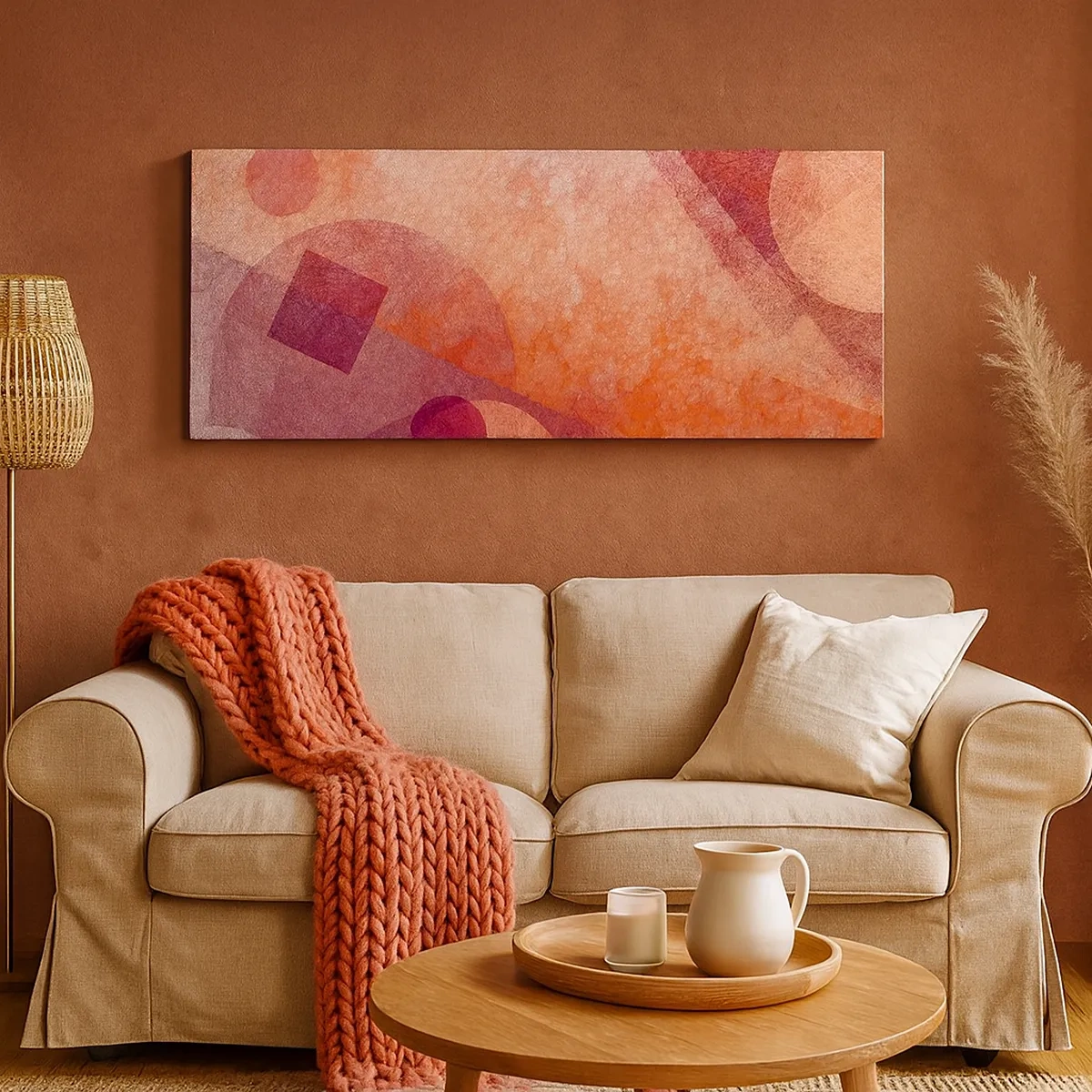 Canvastavla - Bild på duk - Geometriska omvandlingar i rosa - 30x30 cm