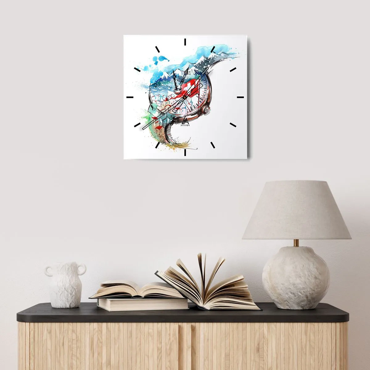 Väggklocka - Klocka på glas - Schweiz anda - 40x40 cm